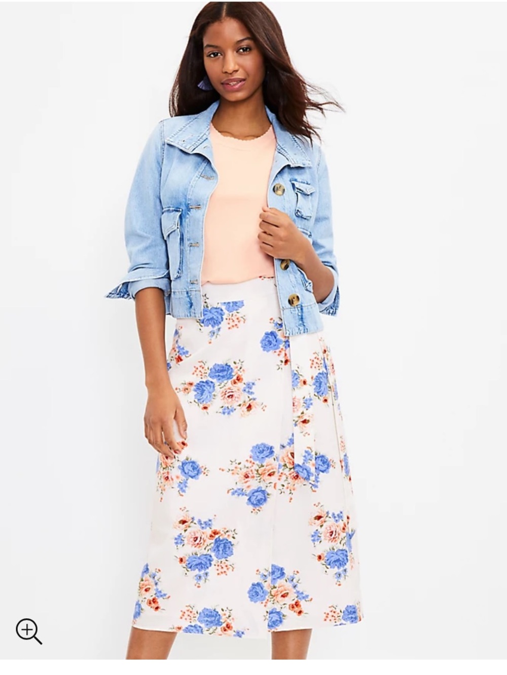 NWT Floral Midi Wrap Skirt in White and Blue